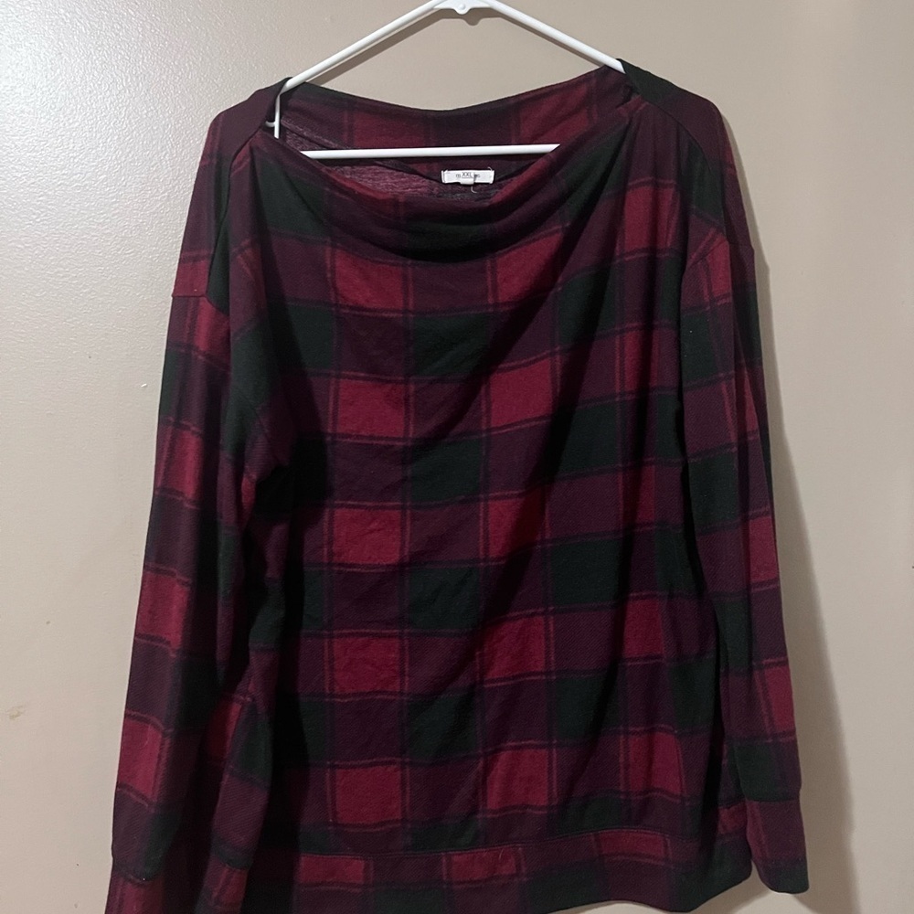 Plaid Long Sleeve Top - Red and Black